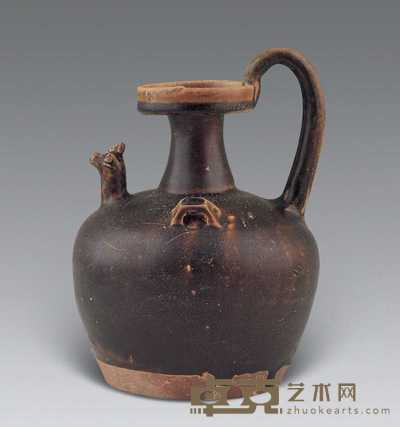 东晋 德清窑鸡首双系盘口把壶 高22.8cm；口径7.5cm；底径11.8cm